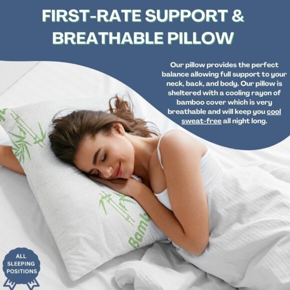Bamboo Shredded Memory Foam Pillow Hypoallergenic Washable Cover King Queen‎ - Picture 8 of 11